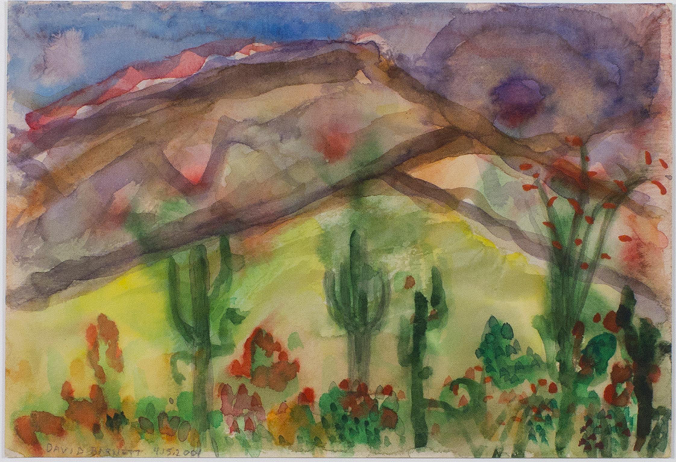 "Sunset over the Mountain, Scottsdale, AZ," Original Watercolor by David Barnett
