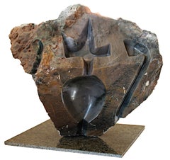 "Lovers, " Abstract Torso Sculpture in Zebra Jasper signed by Gerald Takawira