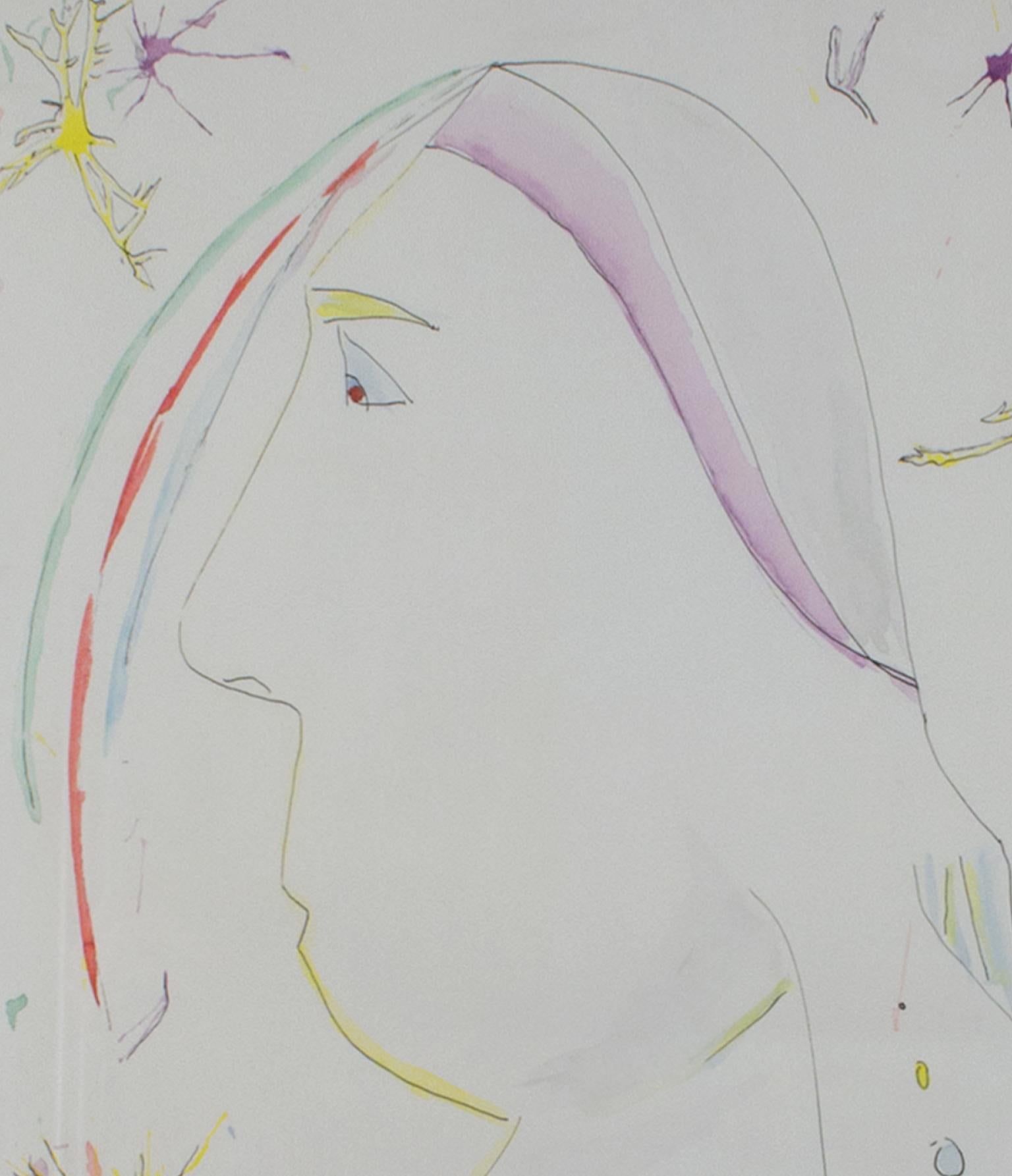 « Head of Woman with Stars », aquarelle et encre signées par David Barnett en vente 3