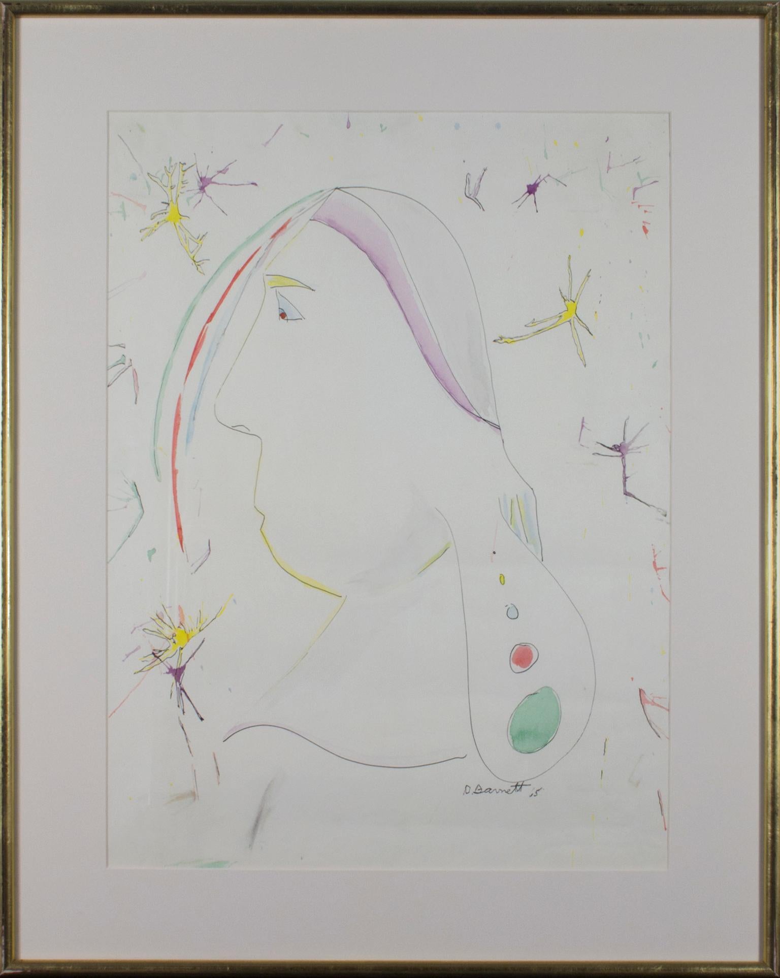 « Head of Woman with Stars », aquarelle et encre signées par David Barnett en vente 4