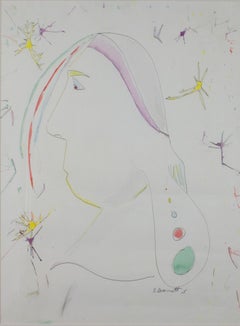"Head of Woman with Stars," Watercolor & Ink signed by David Barnett