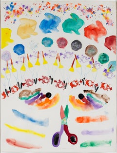"Série Morph Dog : Masque d'artiste avec feux d'artifice," aquarelle de David Barnett