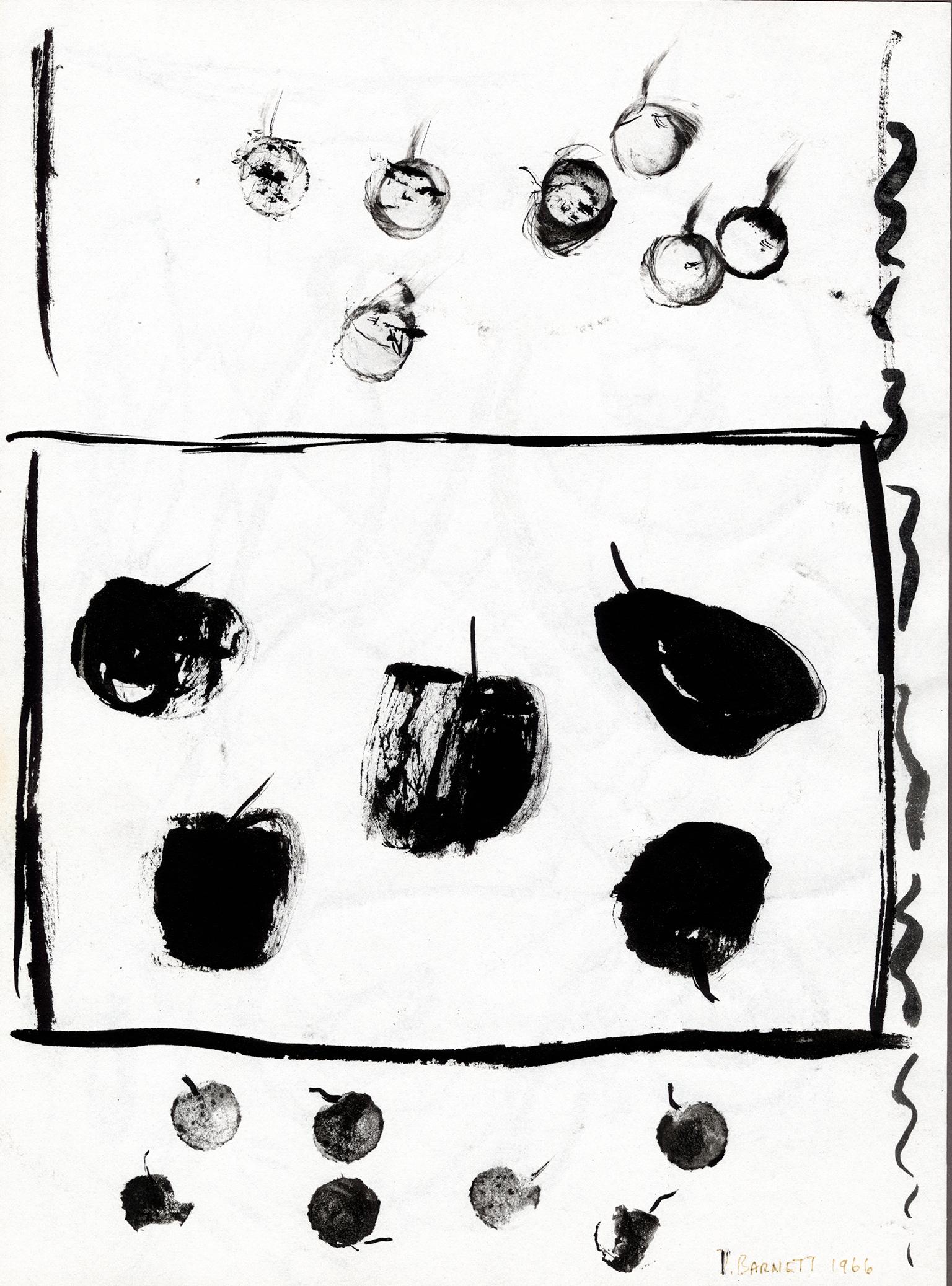 "Cherries, Persimmons, & Pears," Original Ink Drawing signed by David Barnett