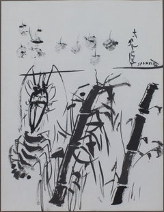 Retro "Bamboo, Lobster, & Cherries, " Original Ink Drawing signed by David Barnett