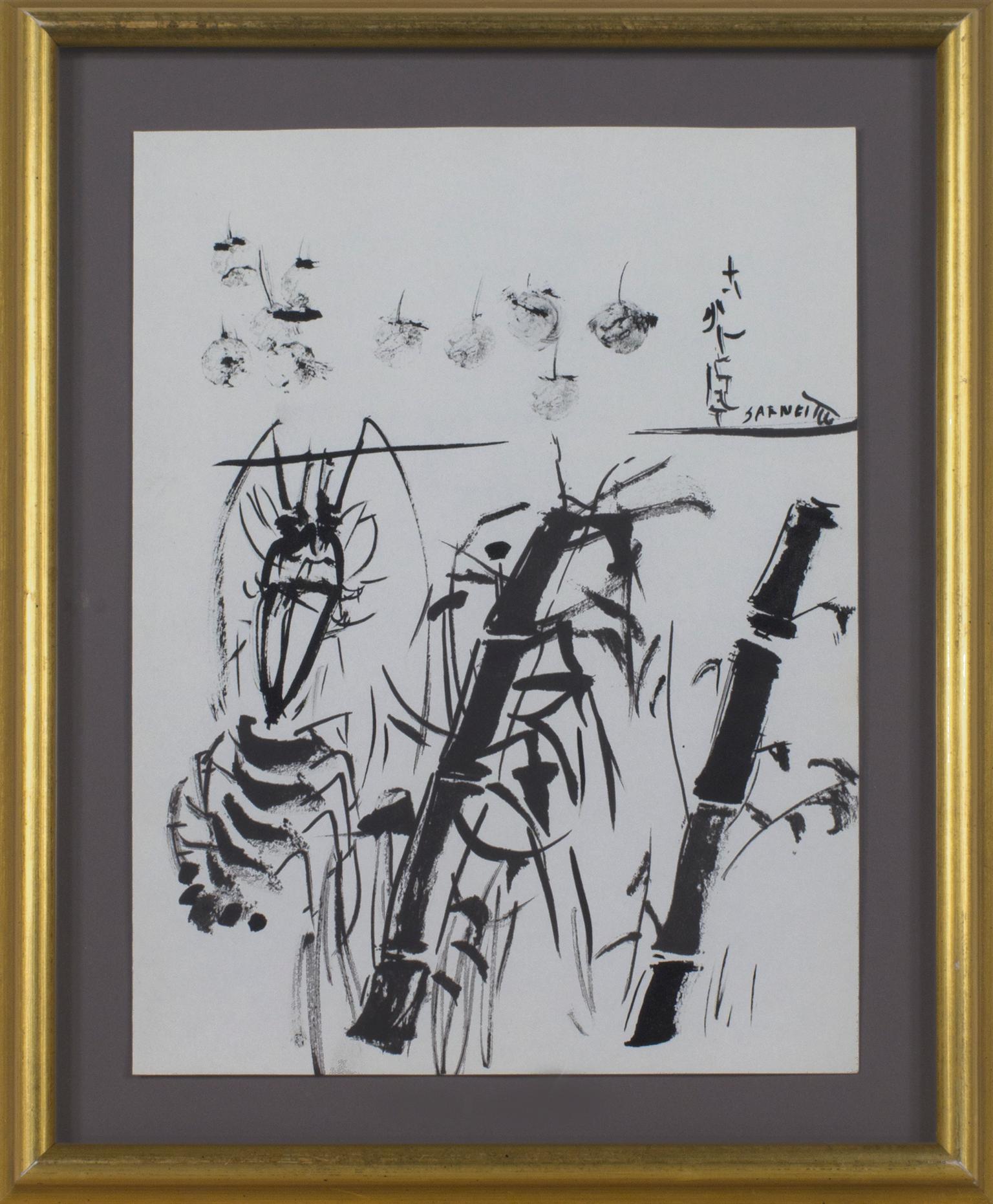 „Bamboo, Lobster, & Cherries“, Original-Tintenzeichnung, signiert von David Barnett im Angebot 4