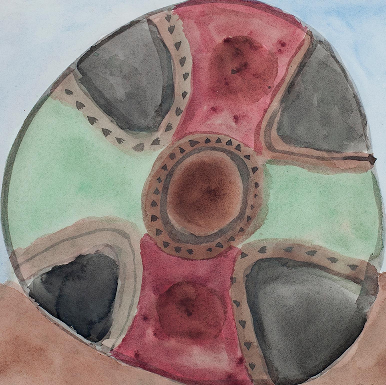 „Shield, Kiowa, Central Plains, ca. 1850,“ Original-Aquarell von David Barnett im Angebot 2