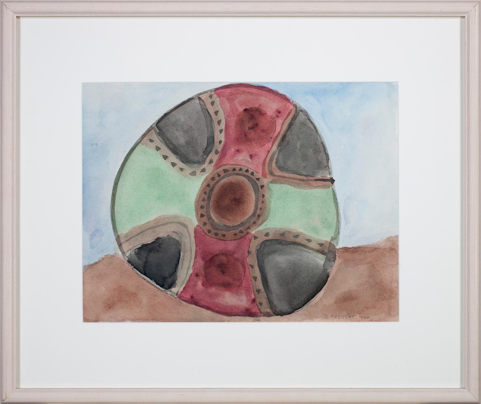 „Shield, Kiowa, Central Plains, ca. 1850,“ Original-Aquarell von David Barnett im Angebot 3