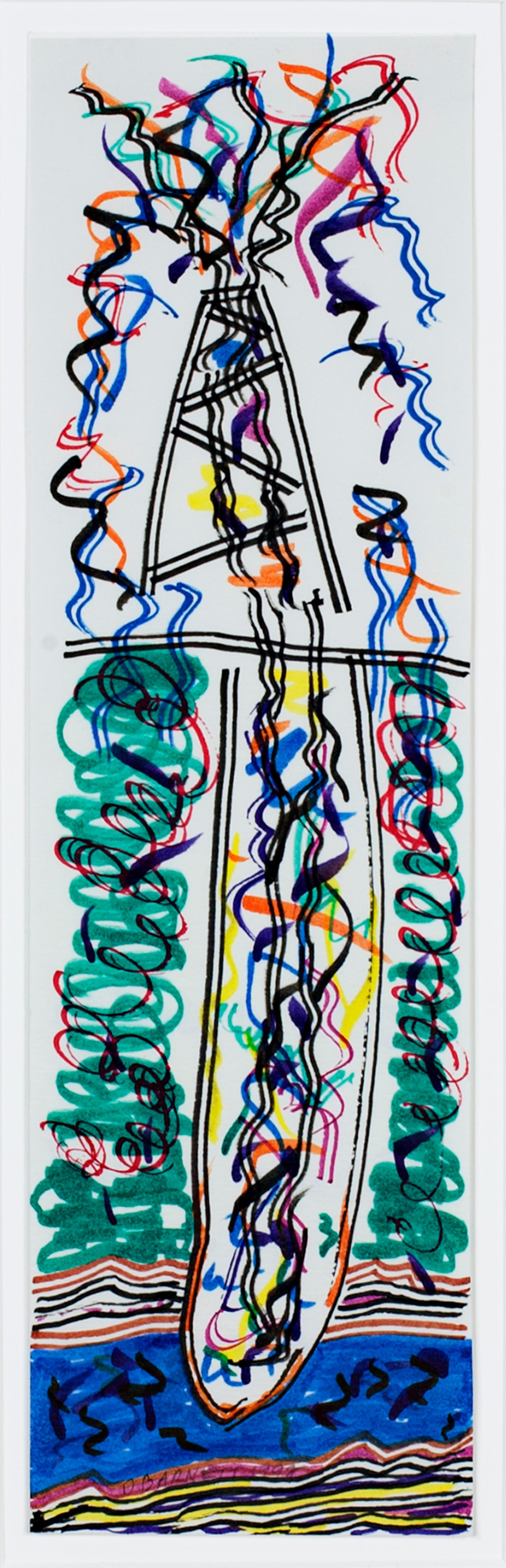 "It's a Gusher II" est un dessin original à l'encre de David Barnett, signé en bas au centre dans la bande rouge. Elle représente une plate-forme pétrolière qui explose en noir et en couleur, imitant l'aspect kaléidoscopique du pétrole à la surface