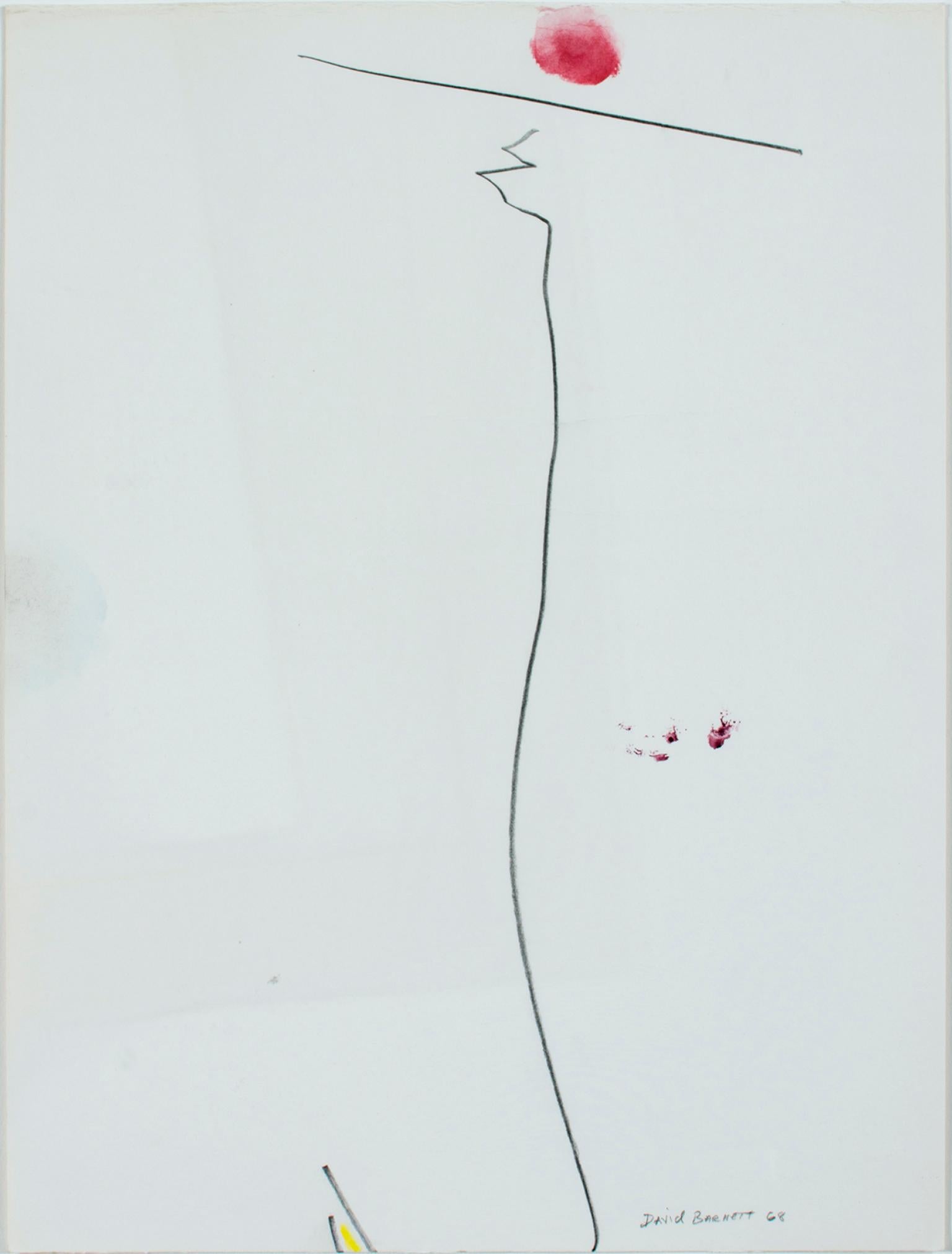 "Spacial Balance" ist eine Serie von vier Aquarell- und Bleistiftarbeiten von David Barnett, die alle mit "David Barnett '68" signiert sind. Jedes ist ein anderes Experiment in Sachen Linie, Farbe und Balance.

Räumliches Gleichgewicht I: 14" x