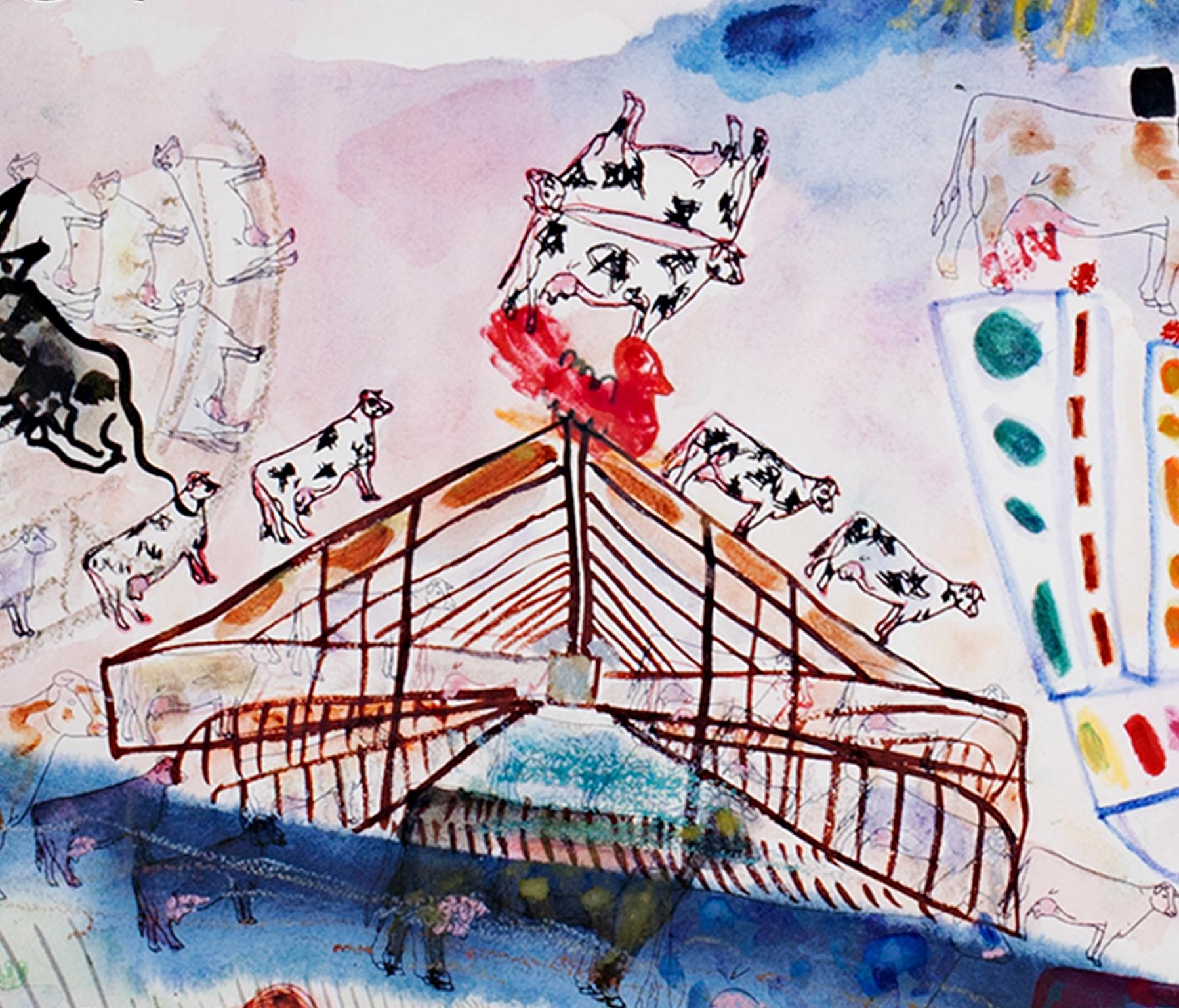 „Gehl Dairy Farm“, Original Mixed Media- Surrealist, signiert von David Barnett im Angebot 2