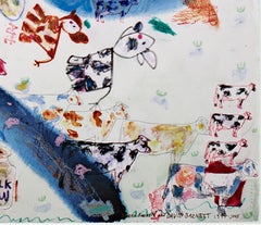 "Gehl Dairy Farm, " Original Mixed Media Surrealist signed by David Barnett