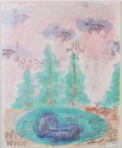 "Beaver Lake with Reindeer Clouds, " Original Watercolor signed by David Barnett