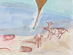 "Oasi con sciamano di renna e tracce di orso" Tecnica mista originale di David Barnett