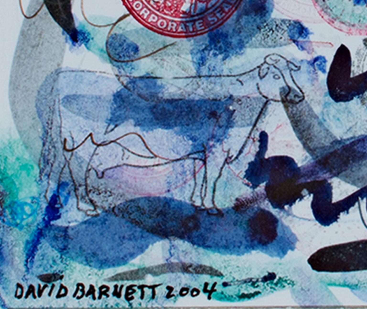 Original Aquarell und Tinte von David Barnett, „Cows Controversy over Chenequa“ im Angebot 1
