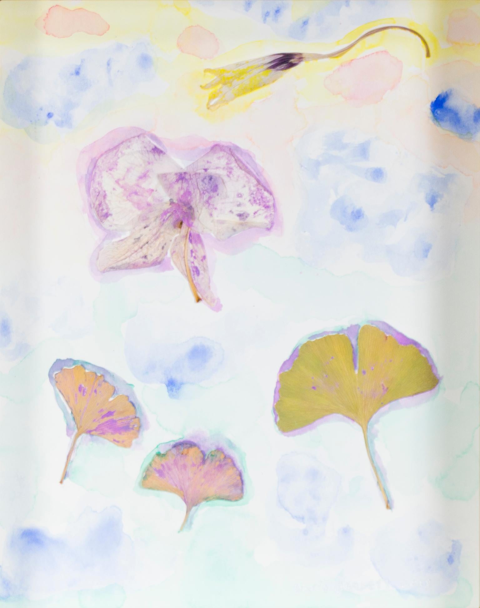 "Floating Ginko Forest with Shooting Start Orchid, " Mixed Media by David Barnett