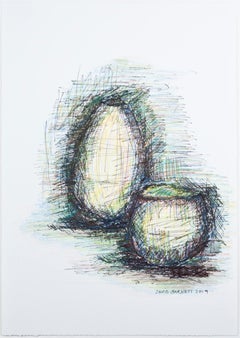 "Due vasi", disegno originale a matita a inchiostro e olio firmato da David Barnett