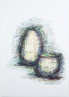 Deux vases, dessin original à l'encre et au crayon d'huile signé par David Barnett