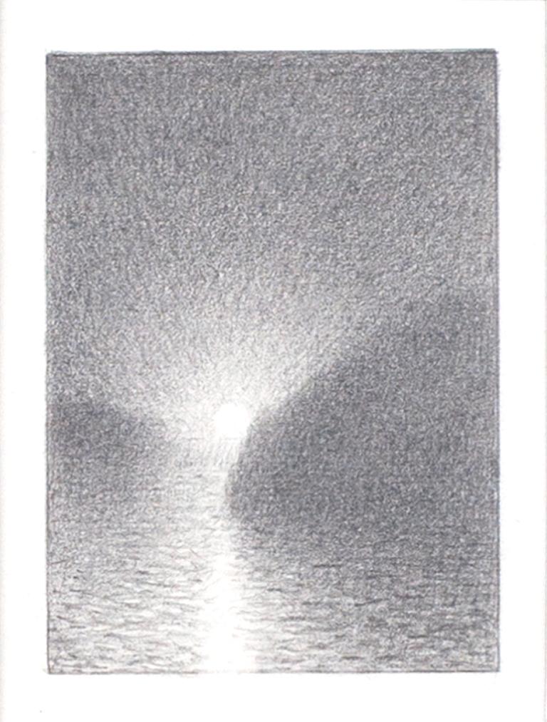 Landscape Art de Bill Teeple - Dibujo miniatura contemporáneo a lápiz de grafito de un paisaje marino firmado en blanco y negro