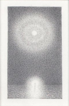 Dibujo miniatura contemporáneo a lápiz de grafito de un paisaje marino firmado en blanco y negro