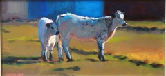 "Safe with Mama", Huile sur panneau, Portrait d'animal de ferme signé par Cathryn Ruvalcaba