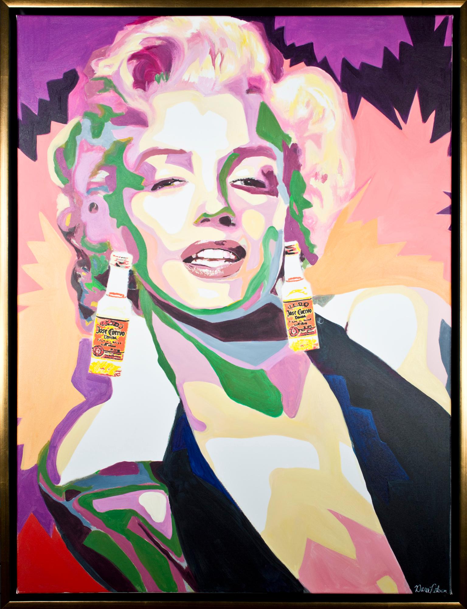 Marilyn Monroe Iconic Portrait Figure Pop Art Modern Contemporary Cubism Signed - Beige Figurative Painting by Dara Piken