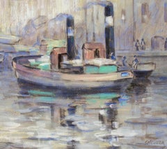 "Barcos en el puerto de Berlín", Pastel sobre estopilla de Francesco Spicuzza