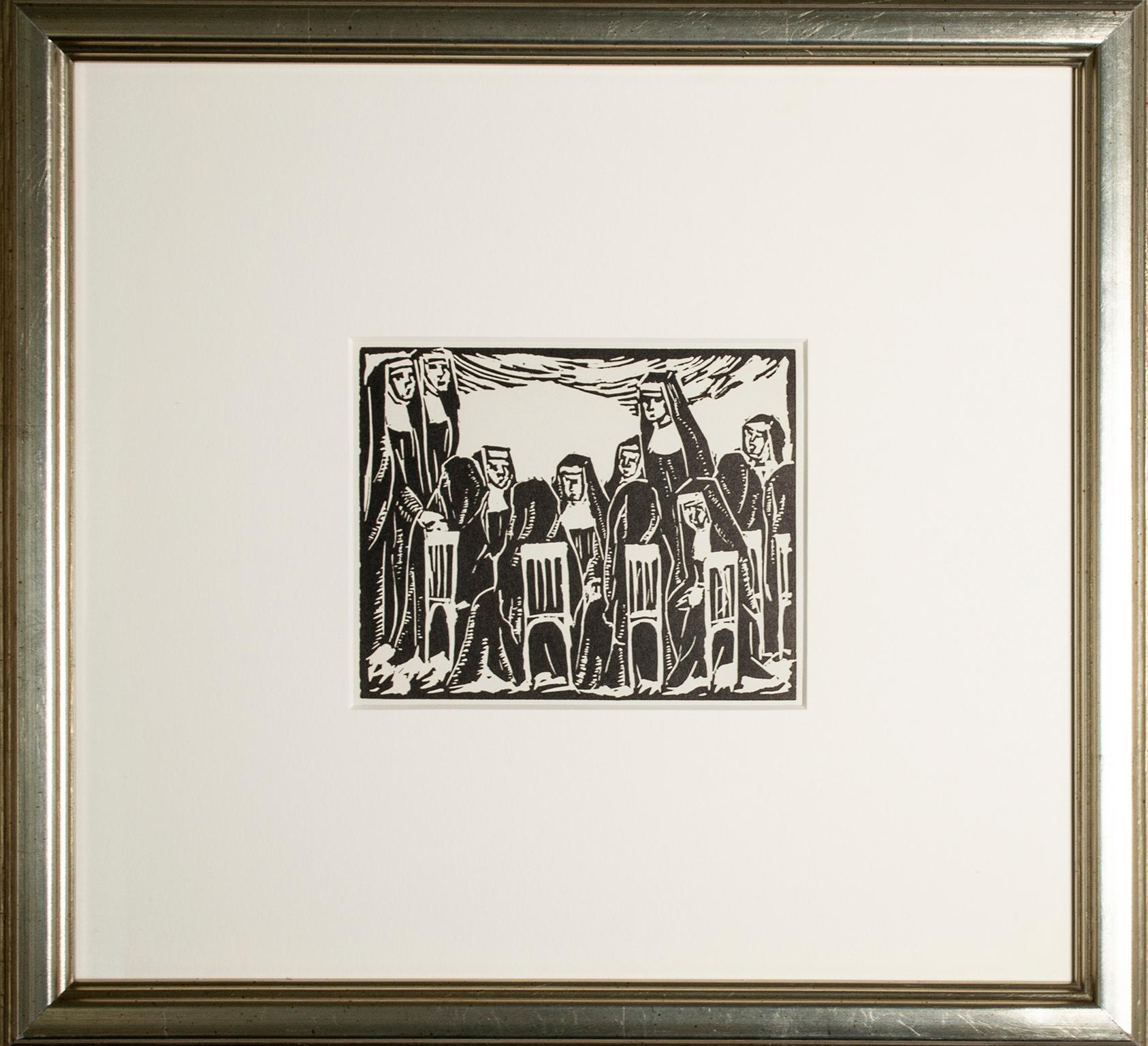 „Sisters“, Porträt von Nuns, Linoleum-Schliff von Hulda Rotier Fischer im Angebot 5