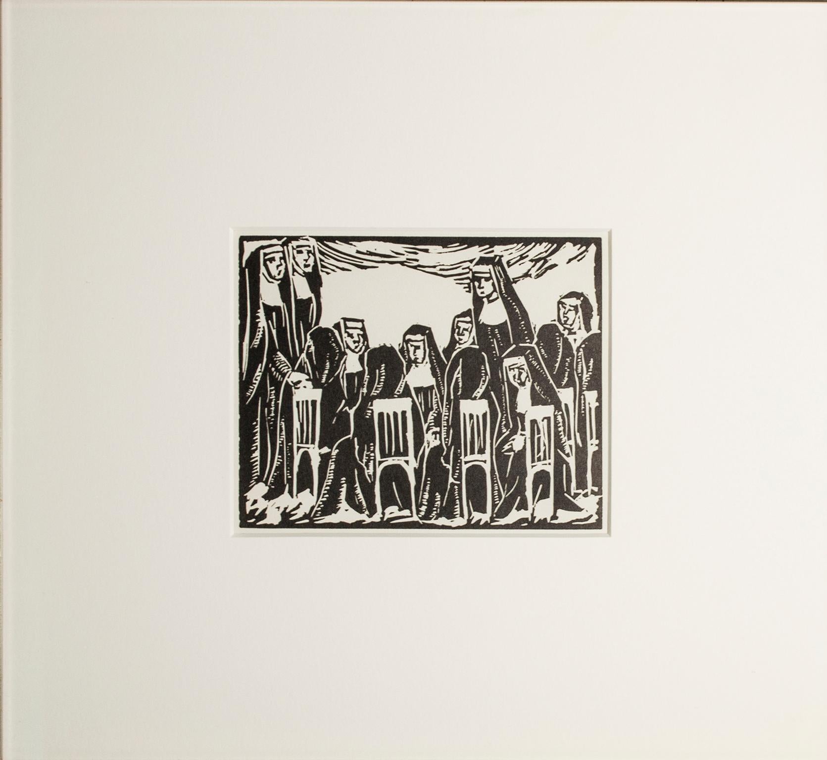 „Sisters“, Porträt von Nuns, Linoleum-Schliff von Hulda Rotier Fischer im Angebot 4