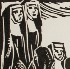 "Sisters, " Portrait of Nuns Linoleum Cut by Hulda Rotier Fischer