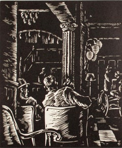 "Hotel Lobby, " Linoleum Cut by Alexander Tillotson