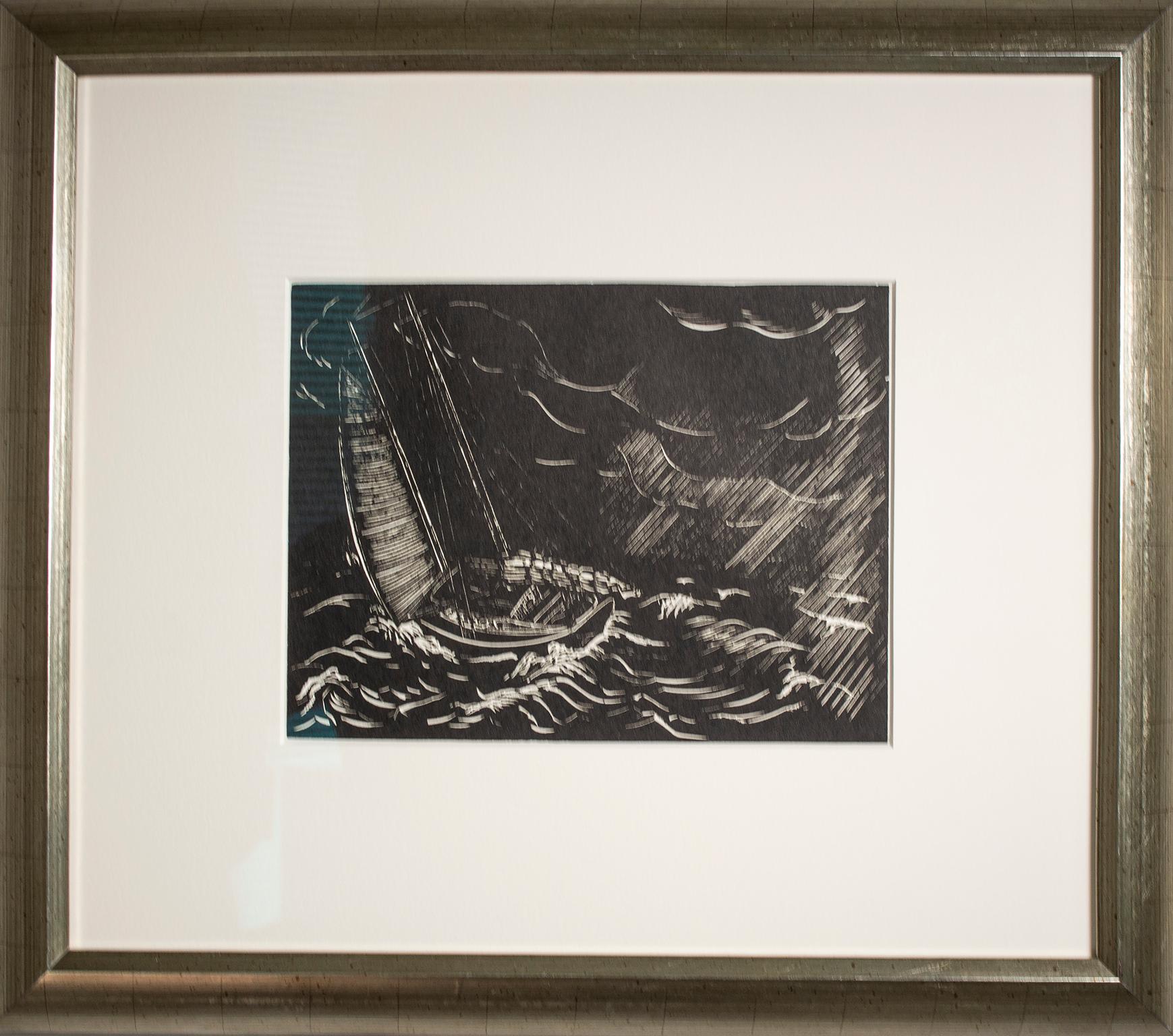 „ „Squall“, Segelboot-Marine-Szene, Holzstich von Lowell Merritt Lee im Angebot 4