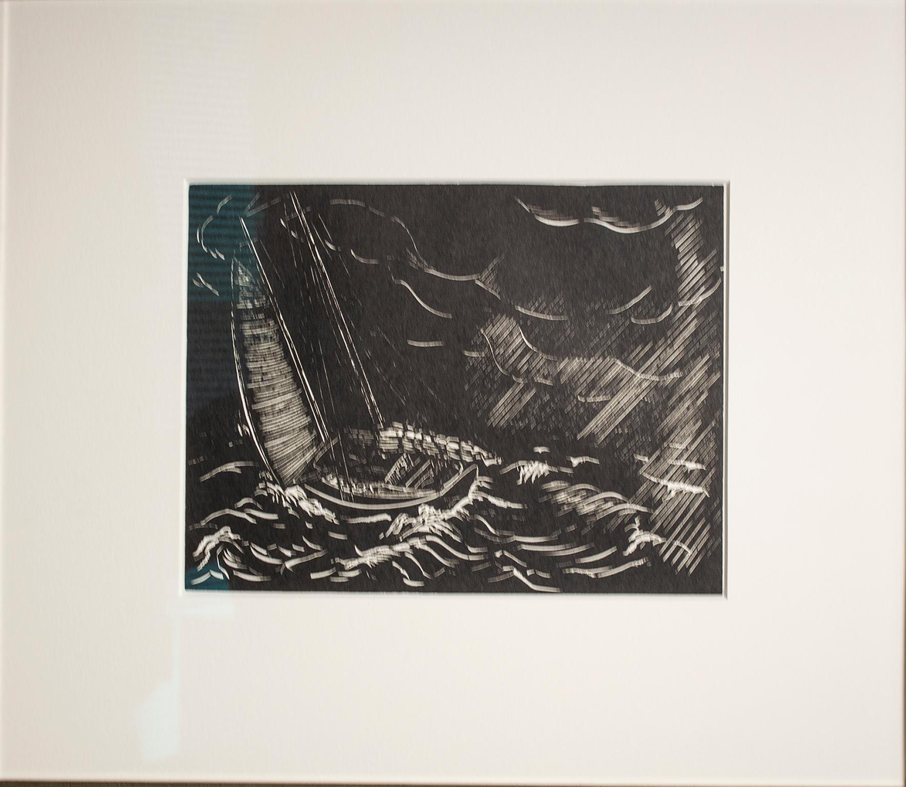 „ „Squall“, Segelboot-Marine-Szene, Holzstich von Lowell Merritt Lee im Angebot 3