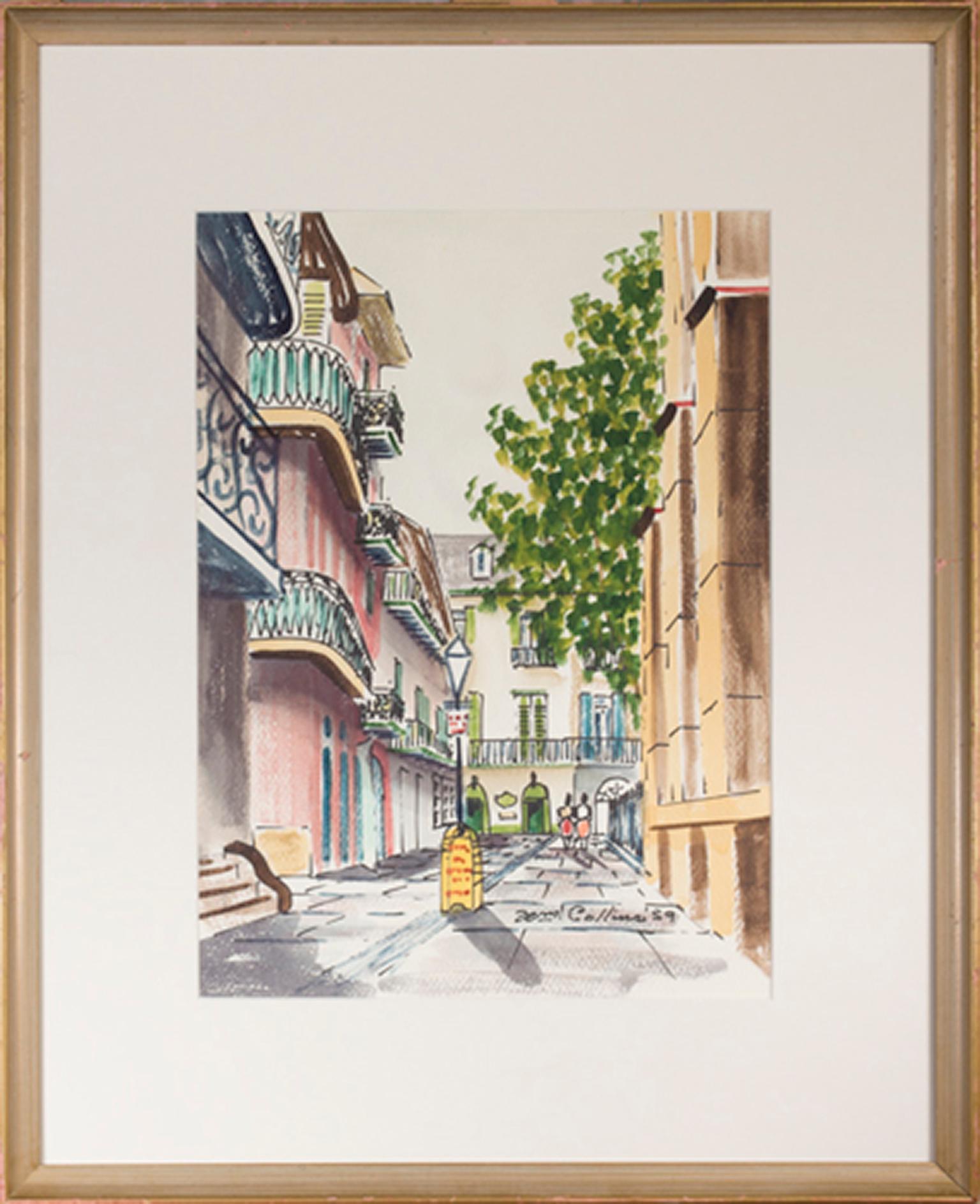 « New Orleans Streetscape, » aquarelle de paysage urbain signée par William Collins en vente 4