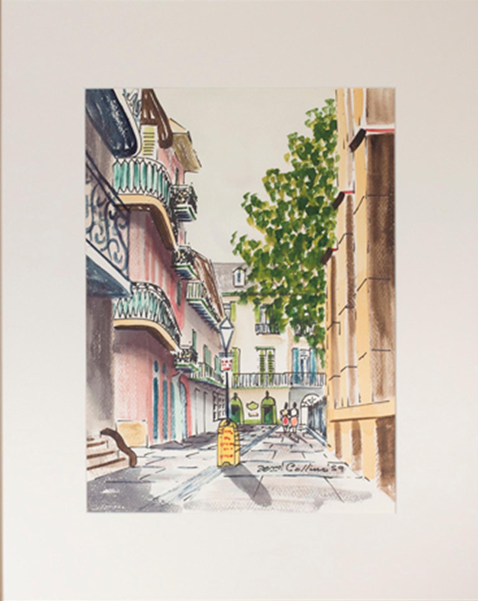 « New Orleans Streetscape, » aquarelle de paysage urbain signée par William Collins en vente 3