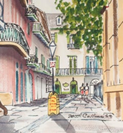 "New Orleans Streetscape, " Watercolor Cityscape signed by William Collins