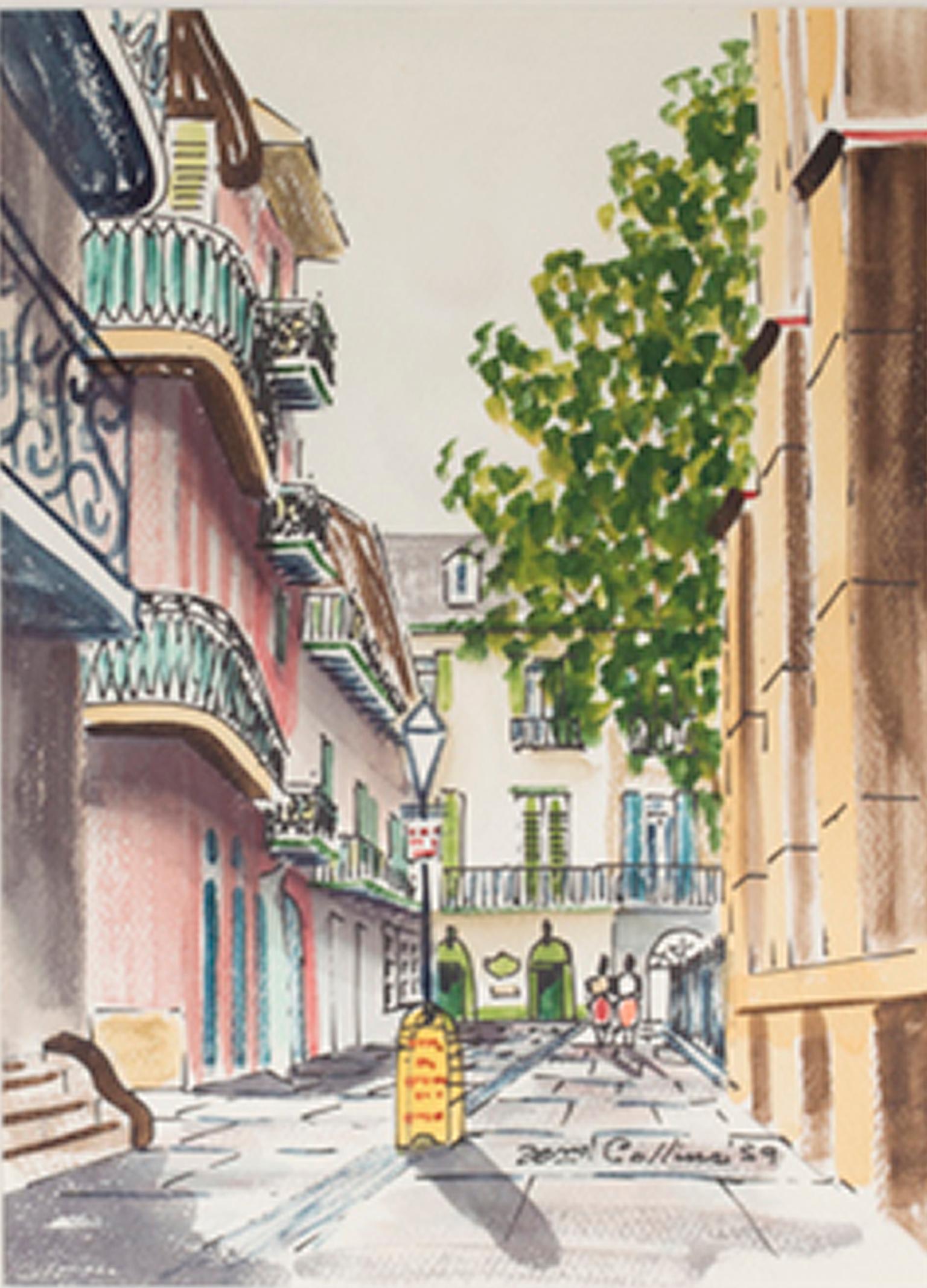 "New Orleans Streetscape, " Watercolor Cityscape signed by William Collins