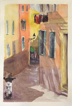 "A Little Street in Provence, " Watercolor on Paper signed by Julia Taylor