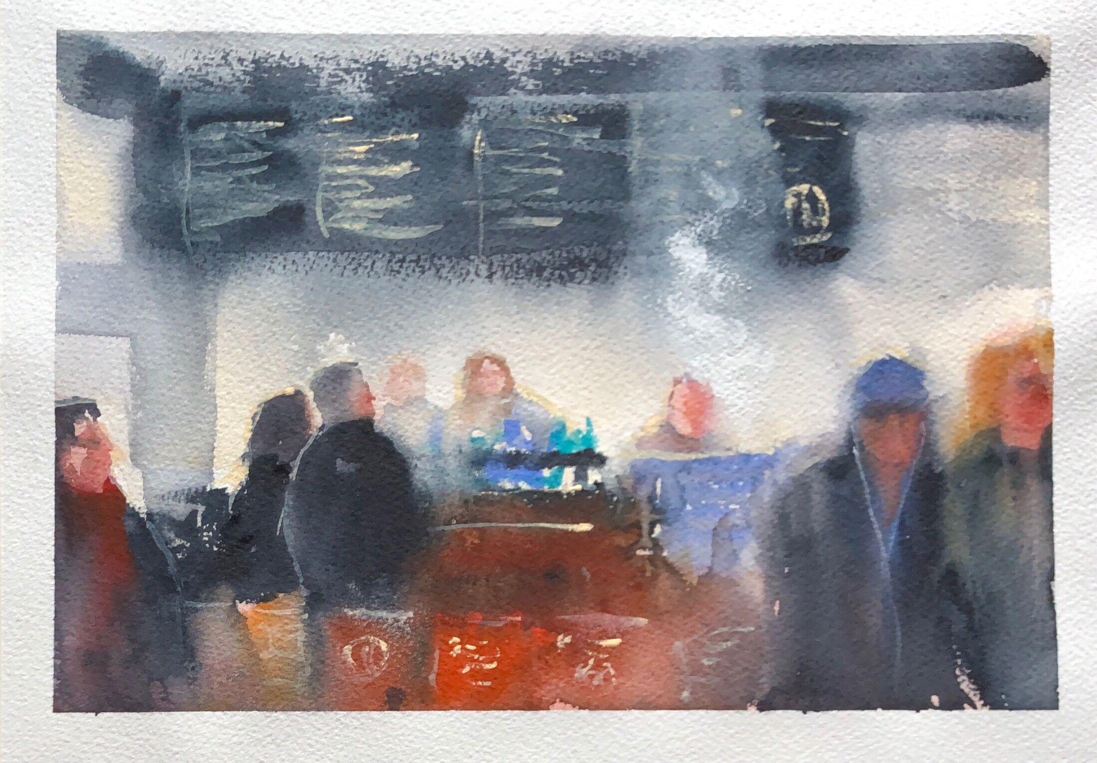 "Cold Morning at Stone Creek, " Watercolor Cafe Interior by Julia Taylor