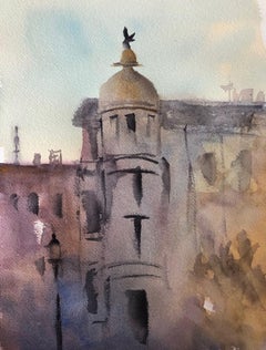 „Stockholm Evening“, Aquarell auf Papier, Landschaft von Julia Taylor