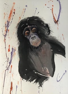 "The Last of the Bonobos, " Watercolor on Paper Monkey Portrait by Julia Taylor