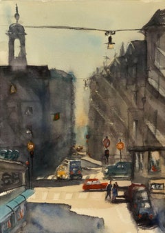 "Stockholm Midday in July(Sweden)" Watercolor on Paper Cityscape by Julia Taylor