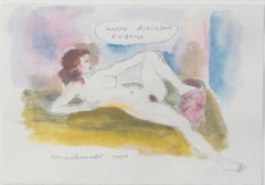 "Happy Birthday, " Nude Watercolor and Pencil on Paper signed by Warren Brandt