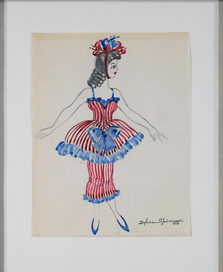 "Woman in Fancy Costume Estate #752," Watercolor & Graphite signed by Spicuzza
