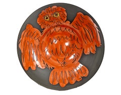 Hibou rouge sur fond noir (Red Owl on Black Ground) original Picasso ceramic