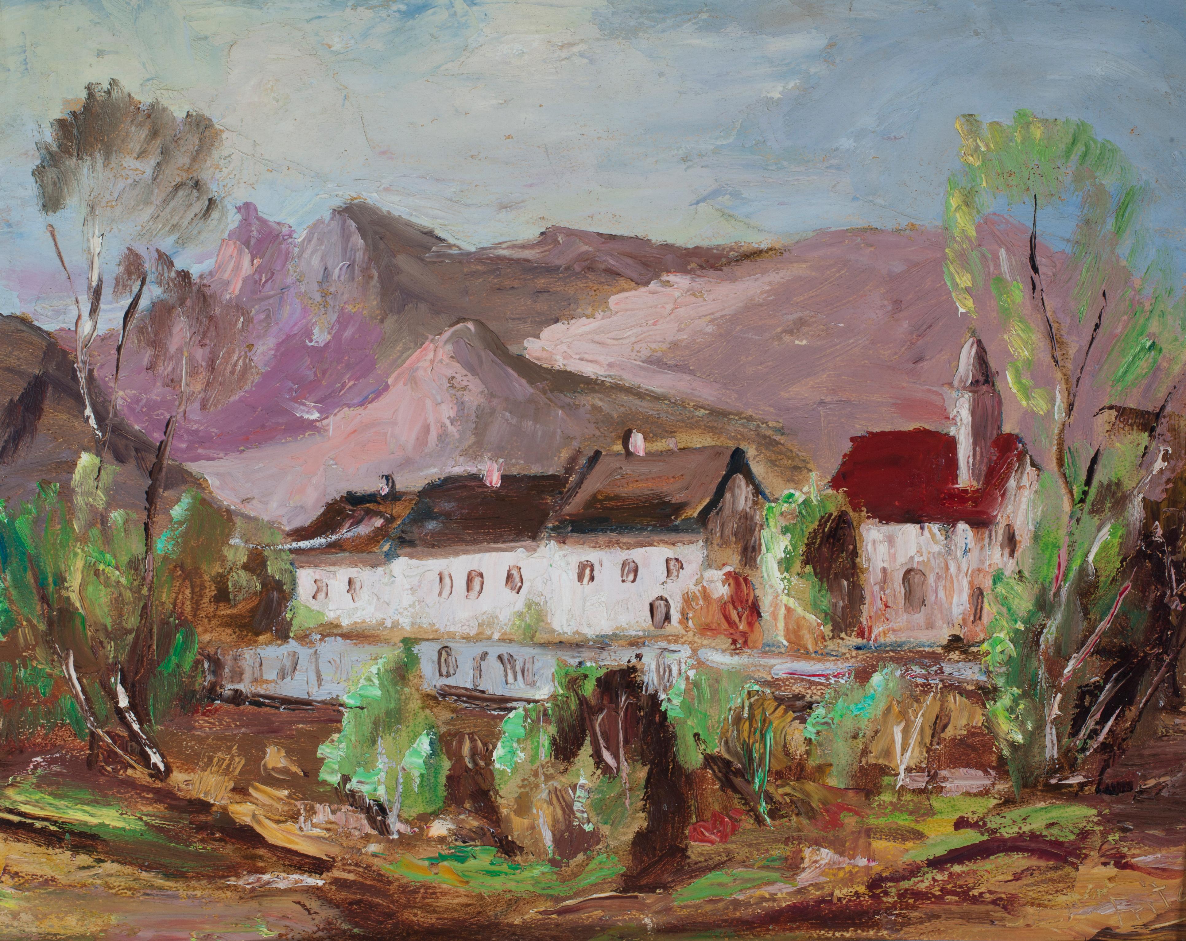 Südwest-Indianer in der Shore und im New Mexican Village, zweiseitiges Gemälde (Braun), Figurative Painting, von Fritzi Schermer Brod