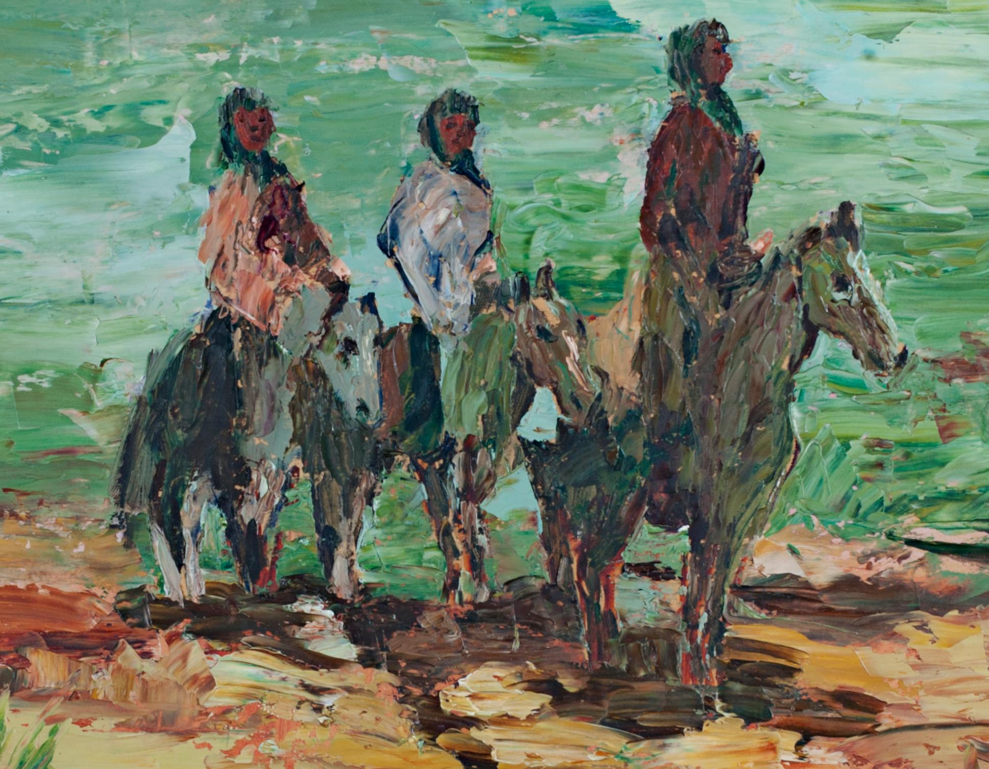 Südwest-Indianer in der Shore und im New Mexican Village, zweiseitiges Gemälde (Amerikanischer Impressionismus), Painting, von Fritzi Schermer Brod