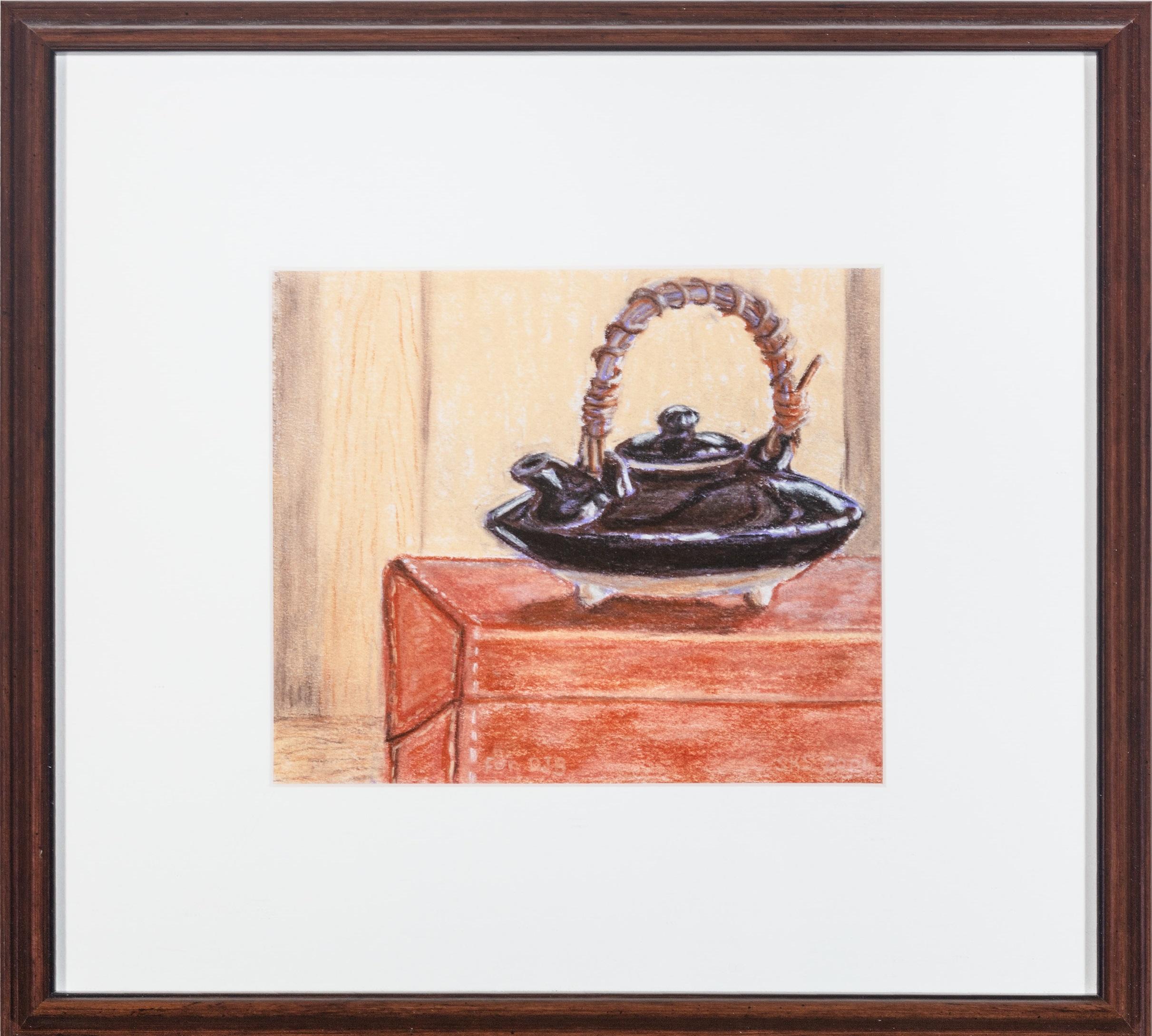 Sandra Sweeney Still-Life – „Teapot Study“ Original pastellfarbene Zeichnung, signiert vom Künstler