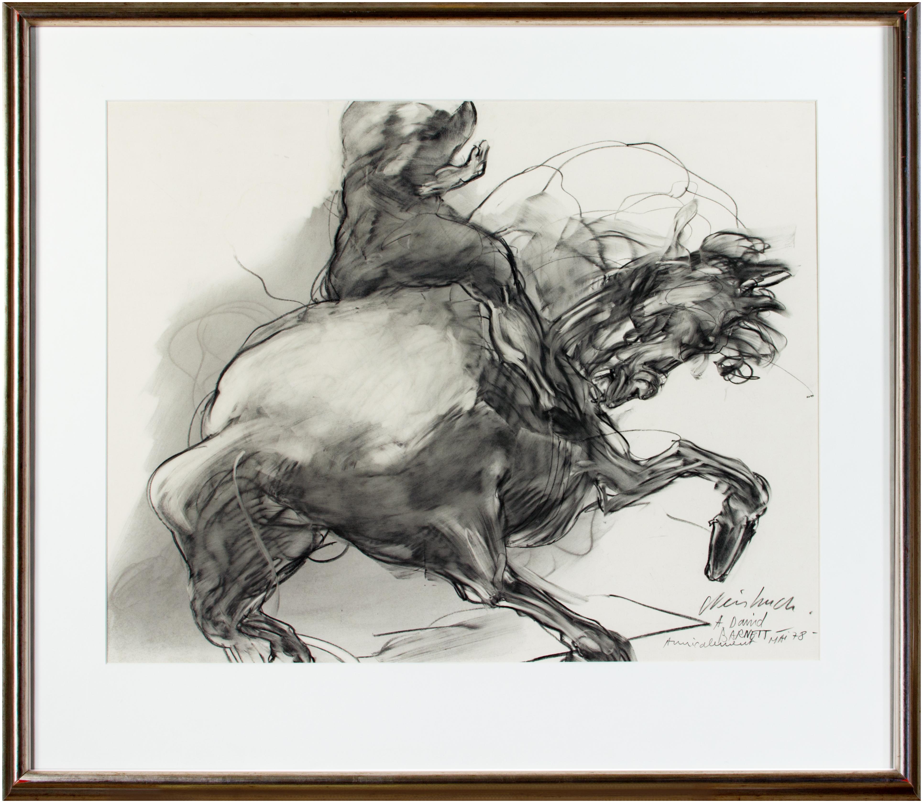 Claude Weisbuch Figurative Art - 'Horseman' charcoal on paper, signed and dated