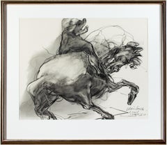 Vintage 'Horseman' charcoal on paper, signed and dated