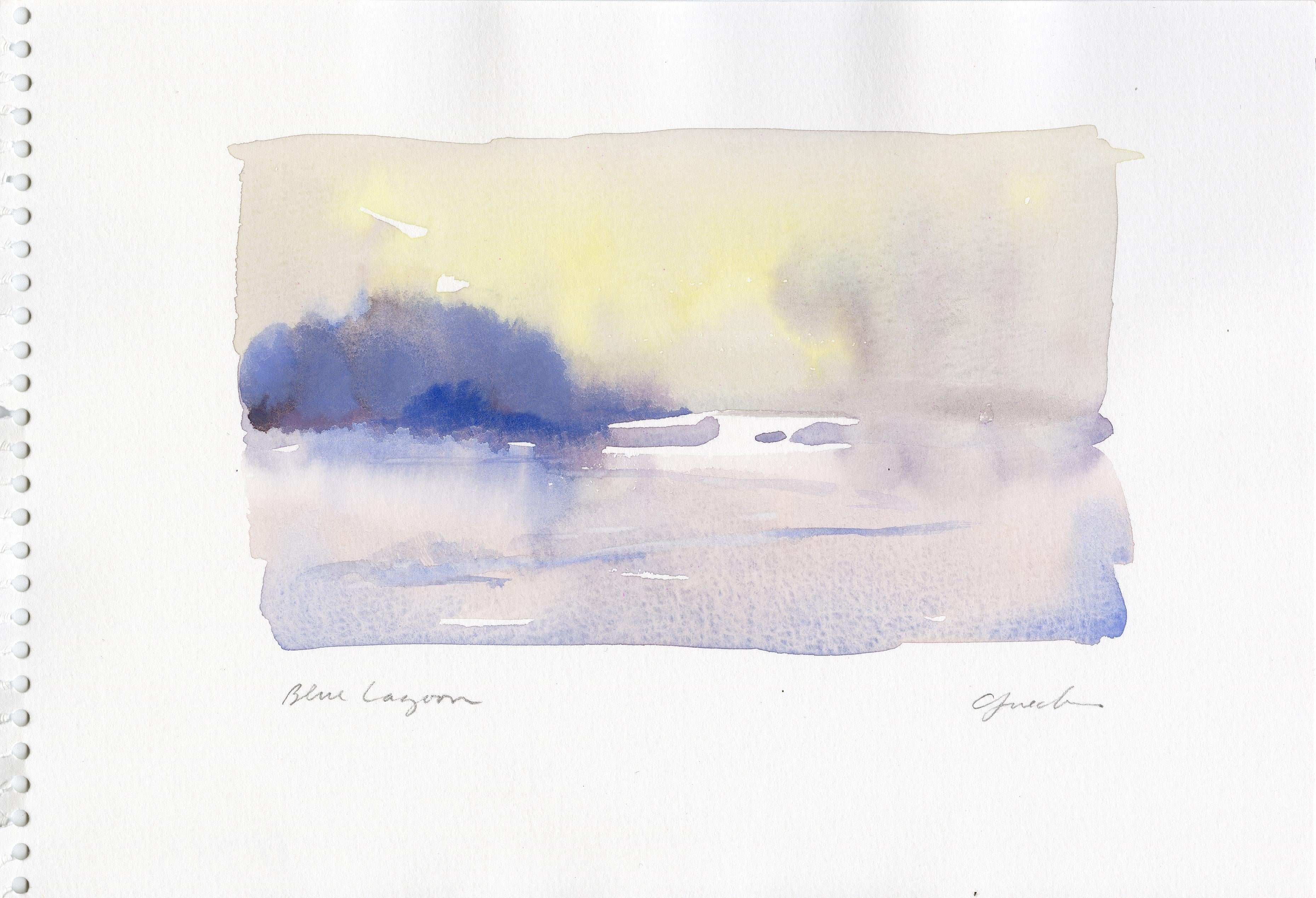 Craig Lueck Abstract Drawing - 'Blue Lagoon' original signed watercolor painting